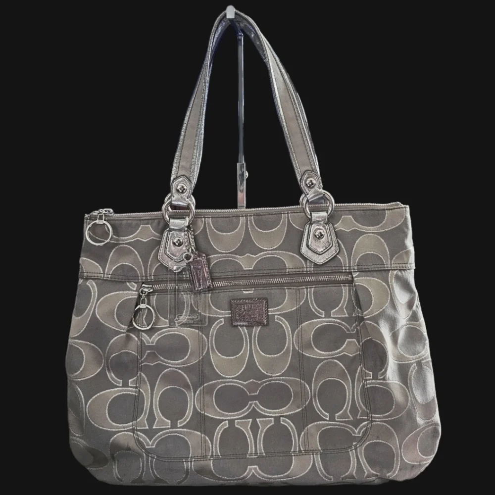 Coach Poppy Metallic Signature Sateen Glam Tote